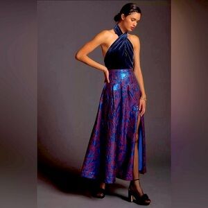 Anthropologie Maeve Pleated Shimmer Maxi Skirt Size 4 NWT